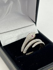 Sterling Silver Round Moissanite Double Row Snake Ring In 14k Yellow Gold Plated