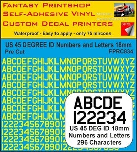 RC Vinyl Aufkleber US 45 GRAD ID BUCHSTABEN ZAHLEN 18mm VORGESCHNITTEN FPRC834 GELB - Bild 1 von 3