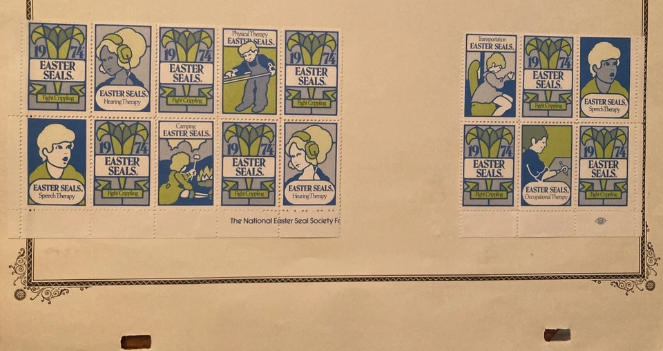 16 1974 Easter Seals U.S. Stamps (on paper) - Image 1 of 1