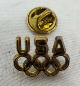 DE COLECCIÓN ~ Prendedor de solapa tono dorado de anillos olímpicos del equipo de Estados Unidos - alrededor de la década de 1990 - Imagen 1 de 5