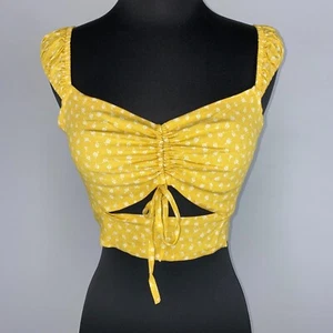 L.A. Hearts XS Floral Tie Cut Out Front Smocked Back Cropped Top Boho Festival - Picture 1 of 11
