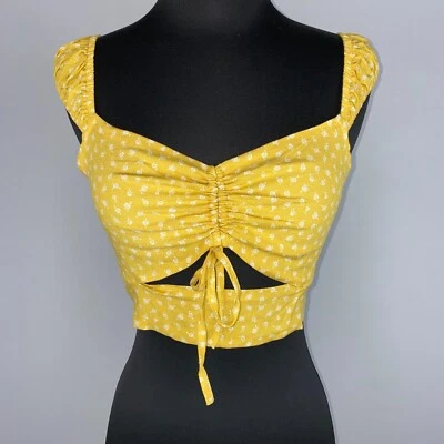 L.A. Hearts XS Floral Tie Cut Out Front Smocked Back Cropped Top Boho AU - Изображение 1 из 4