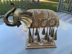 Hand Made Asian Chinese Indian Feng Shui Metal & Wood Elephant Wind Chime  - Picture 1 of 6