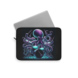 Octopus Drummer Laptop Sleeve, Unique Musical Design, Vibrant Drum Kit Art - Picture 1 of 10