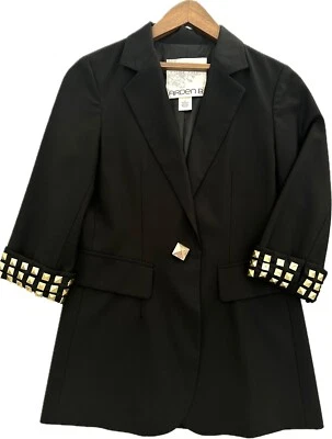 Blazer preto vintage Y2K Arden B com punhos cravejados dourados tamanho pequeno - Imagem 1 de 4
