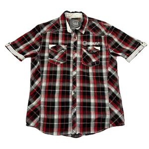 BKE Western Shirt Pearl Snap Plaid Red Mens M Short Sleeve 100% Cotton - Picture 1 of 12
