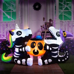 Halloween Esqueleto Unicornio Dinosaurio Soplado por Aire Inflable Decoración Césped Vacaciones LED - Imagen 1 de 3