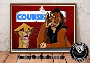 Simba & Scar Lion King Illustration,High quality, Signed.Limited - Picture 1 of 7