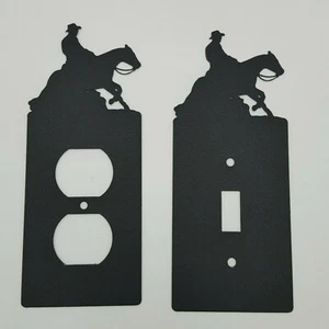 Reining Horse Black Outlet Covers Switch Plates Toggle Country Western Cabin - Picture 1 of 18