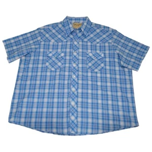 Vintage Wrangler Pearl Snap Plaid Western Short Sleeve Shirt Size XXL Blue A1 - Picture 1 of 6