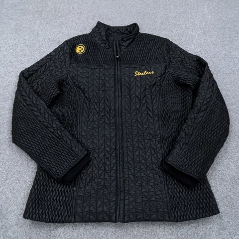 Pittsburgh Steelers Jacket Women Large Black Puffer Full Zip NFL Pro Line Ladies Cover