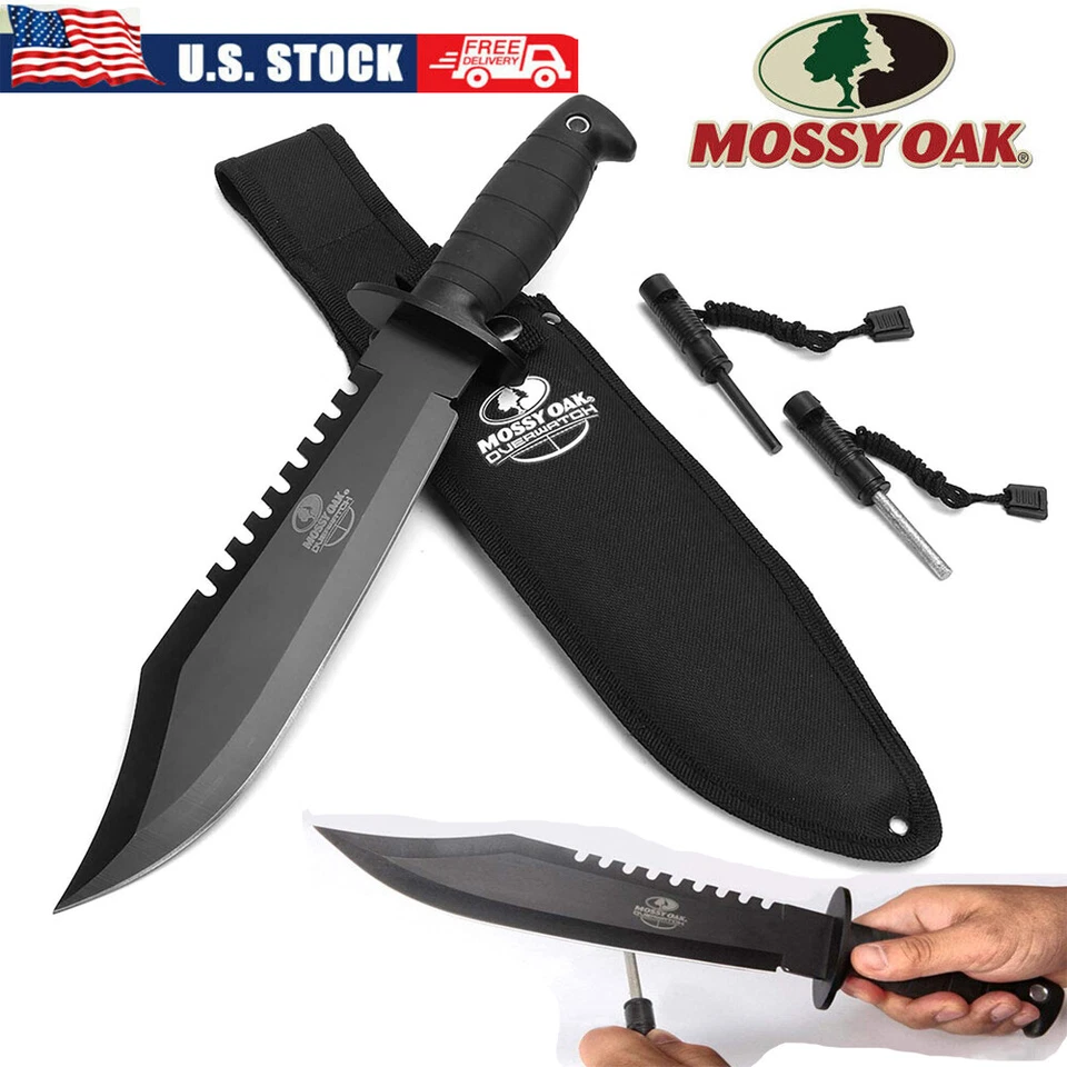 Mossy Oak Survival Hunting Knife W/Sheath 15'' Fixed Blade Tactical Bowie Knife - Image 1 of 4