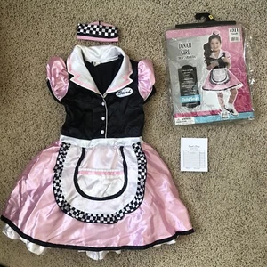 Dinah Girl Pink 1950’s Retro Diner Waitress Car Hop Costume, Child Small 4-6 - Picture 1 of 6