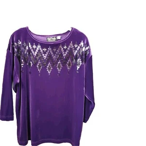 Bob Mackie Top Women's Sze Small Purple Velour - Picture 1 of 5