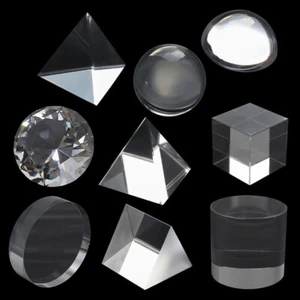 9PCS Physical Optical Prism Science Set Hemisphere Cylinder Cubic Tetrahedron - Picture 1 of 9