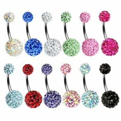 Multi Crystal Ferido Shamballa Navel Belly Bar 10mm 8mm 12mm Double Gem  - Image 1 of 2