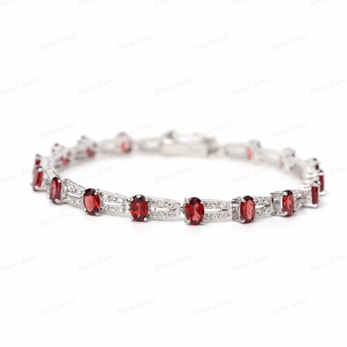 VALENTINO Bracciale elegante in argento sterling 925 con pietre preziose granato taglio ovale naturale 6x4 mm