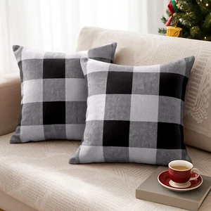 Set of 2 Buffalo Check Plaid Pillow Covers, Square Decorative Linen Pillow Cases - Picture 1 of 10