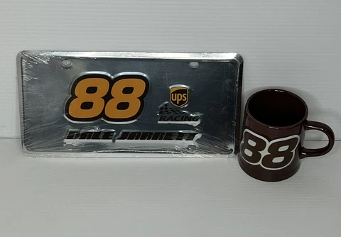 Dale Jarrett Nascar Chrome License Plate And Mug 88 UPS Racing Robert Yates Cover