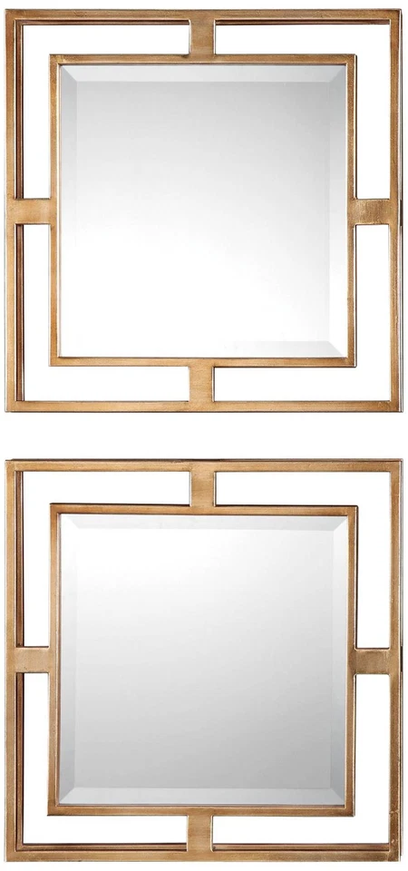 Allick Antiqued Gold Leaf 18" Square Wall Mirror Set of 2 - Image 1 of 1