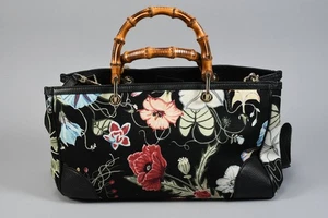 N76N21- Gucci Black Flora Bamboo Shopper Handtasche Staubbeutel - Bild 1 von 12