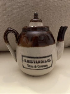 Tetera de recuerdo publicitaria de té café James Van Dyk Company de principios del siglo XX - Imagen 1 de 16