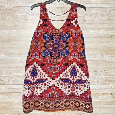GB Dillards Orange Aztec Tank Dress Womens S Deep V Front and Back Lined - Image 1 of 4