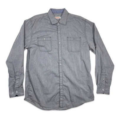 Camisa para hombre Michael Brandon abotonada manga larga grande gris con puntadas negras Foto 1 de 4