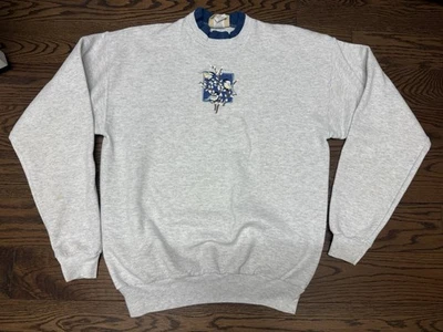 Sudadera de Navidad vintage años 90 MED abuela invierno pájaros garbanzos puntada superior Foto 1 de 4