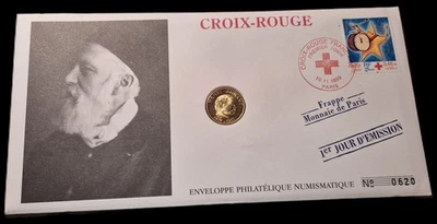 Enveloppe Premier Jour Croix Rouge Avec Pièce - Photo 1/2