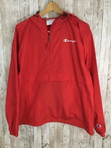 Men's Columbia Red Jacket Windbreaker Pockets Lightweight Hooded Large 1/4th Zip - Picture 1 of 5