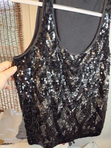 Express Damen-Tanktop schwarz Pailletten Large - Bild 1 von 4