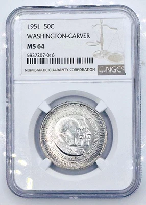 1951 Washington Carver Commemorative Silver Half Dollar, NGC MS 64 - Image 1 of 2