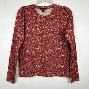 J Crew Top Womens S Red Floral Reimagined Green Cotton Peasant Cottagecore - Picture 1 of 8
