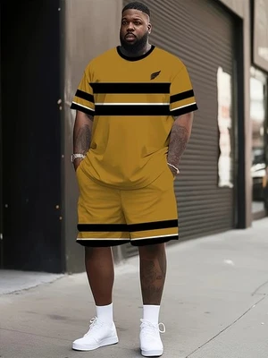 Traje de hombre talla grande de 2 piezas, colorido estampado de rayas manga corta pantalón de chándal traje Foto 1 de 4