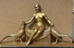 S. MELANI da VOLTERRA Ancienne Sculpture Art Déco Plâtre 1930 PAONS Italien Rare - Photo 1/6