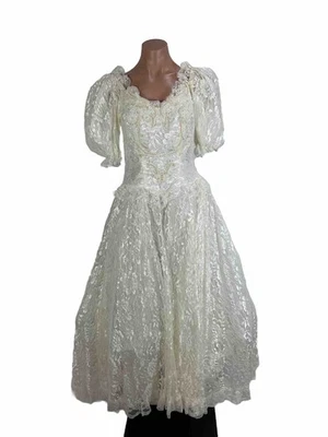 Vinatge 80s JCPENNEY Lace Puffy Sleeve Wedding Tea Dress Party Prom Reception 6 - Image 1 of 4