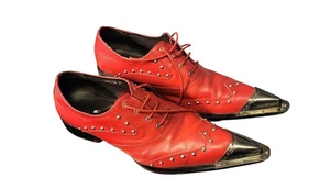 🔥 Zota Hombre Rojo. Zapato de vestir de cuero rojo con tachuelas, punta de metal y cordones 11 🔥 - Imagen 1 de 9