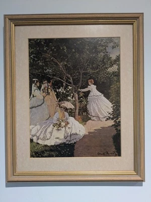 Claude Monet Print Women In The Garden Early Career Signed Framed Vintage Print - Image 1 of 4