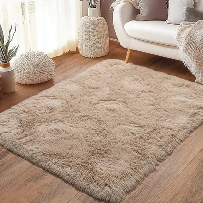Beige Fluffy Rug for Bedroom 3x5 ft Small Rug - Ultra Soft & Non Slip Shaggy ... - Image 1 of 4