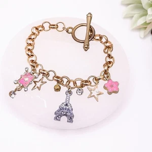 Teens Golden Charm Bracelet |  Belcher Chain Toggle Clasp - Picture 1 of 3