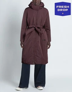 RRP €408 TRUSSARDI Long Coat IT38 US2 UK6 XS Padded Purple Belted Removable Hood - Picture 1 of 5