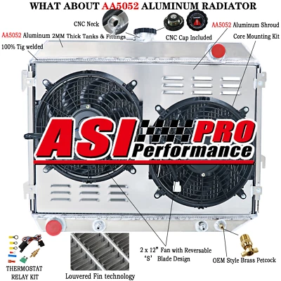 3 Row Aluminum Radiator Shroud Fan Fit 68-1973,71 Dodge Charger 70-74 Challenger - Image 1 of 4