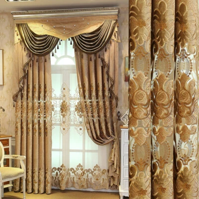 European high-grade thick Chenille bedroom embroidered blackout curtain M1418 - Image 1 of 4