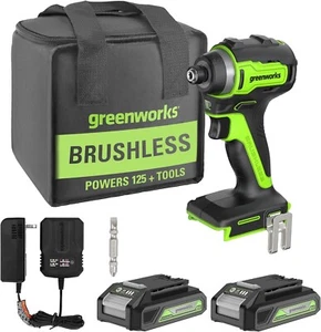Greenworks 24V Brushless 1/4" Cordless Impact Driver, (2) 2.0Ah Batteries, Comp - Picture 1 of 11