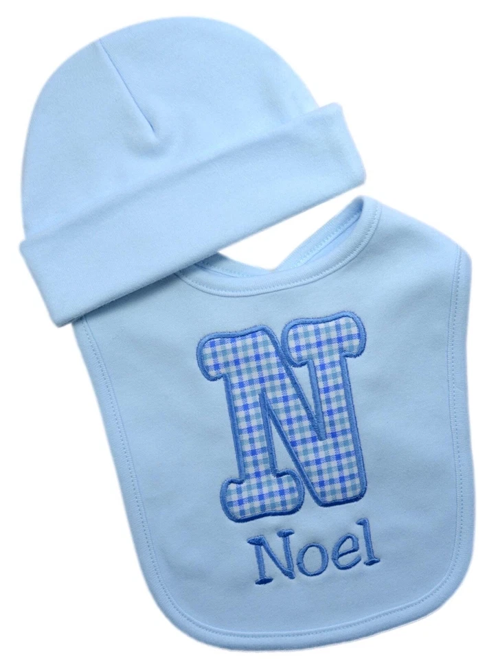 Baby Boys Personalized Initial Bib with Cotton Beanie Hat Gift Set - Image 1 of 1