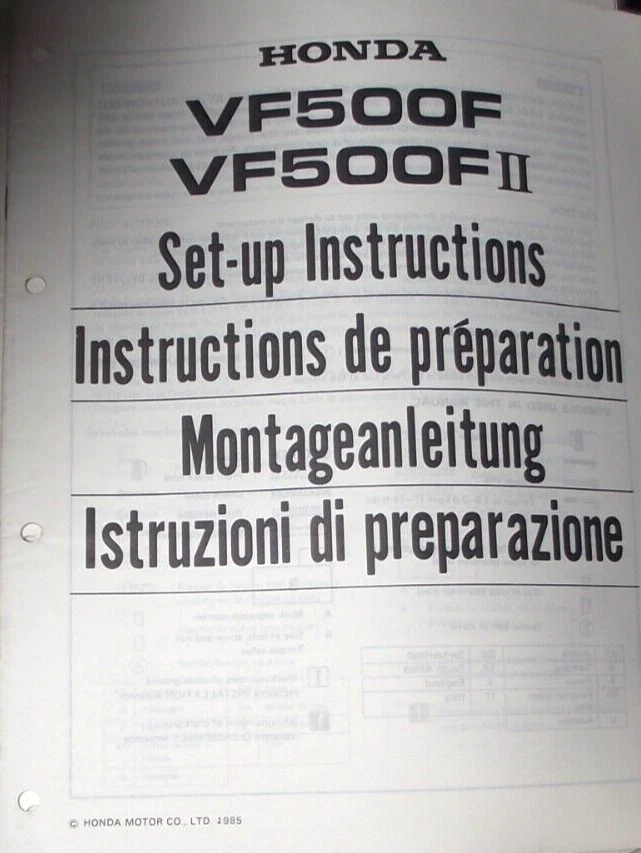HONDA VF500F / VF500FII  SET-UP INSTRUCTIONS MANUAL - Image 1 of 1