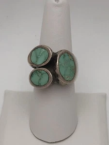 VTG Navajo Modernist Turquoise sterling silver 925 Ring 7.75 Weight 25 Grams - Picture 1 of 13
