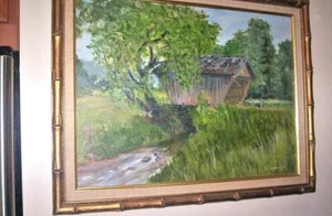 STOVALL COVERED BRIDGE PAINTING, LISTED AMERICAN ARTIST LOGAN, 1983....VERY NICE - Picture 1 of 3