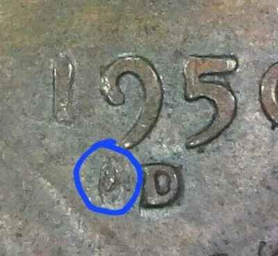 1950 D Die chip ERROR next to the D  Lincoln Wheat Cent #53 - Image 1 of 4